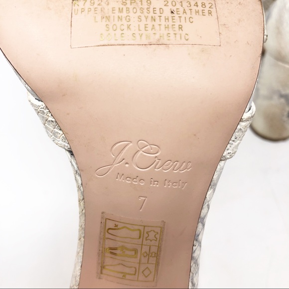 J. CREW OFF-WHITE SILVER METALLIC EMBOSSED SNAKESKIN BLOCK HEEL SANDALS - Picture 12 of 12